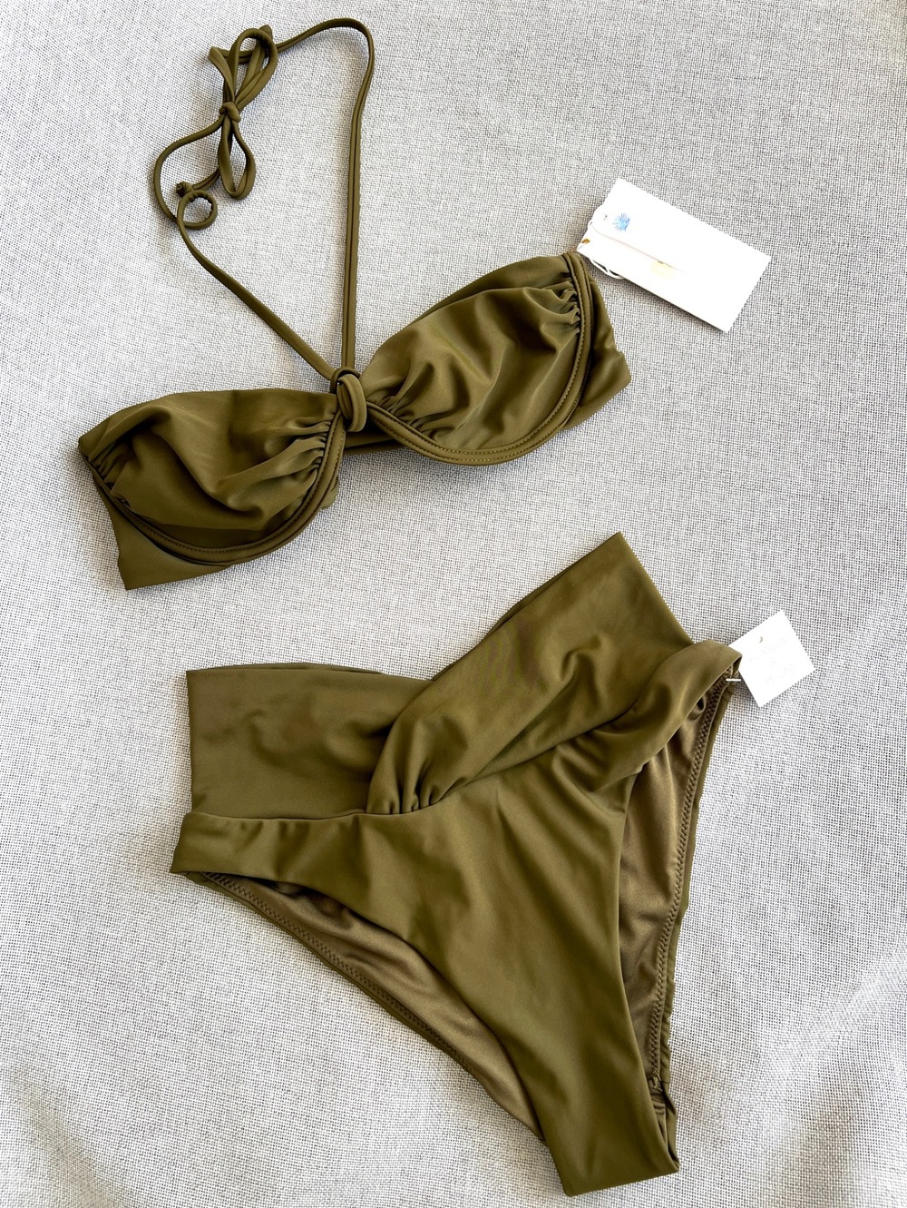 Caroline Constas Underwire halter bandeau High Waist High leg bikini olive S